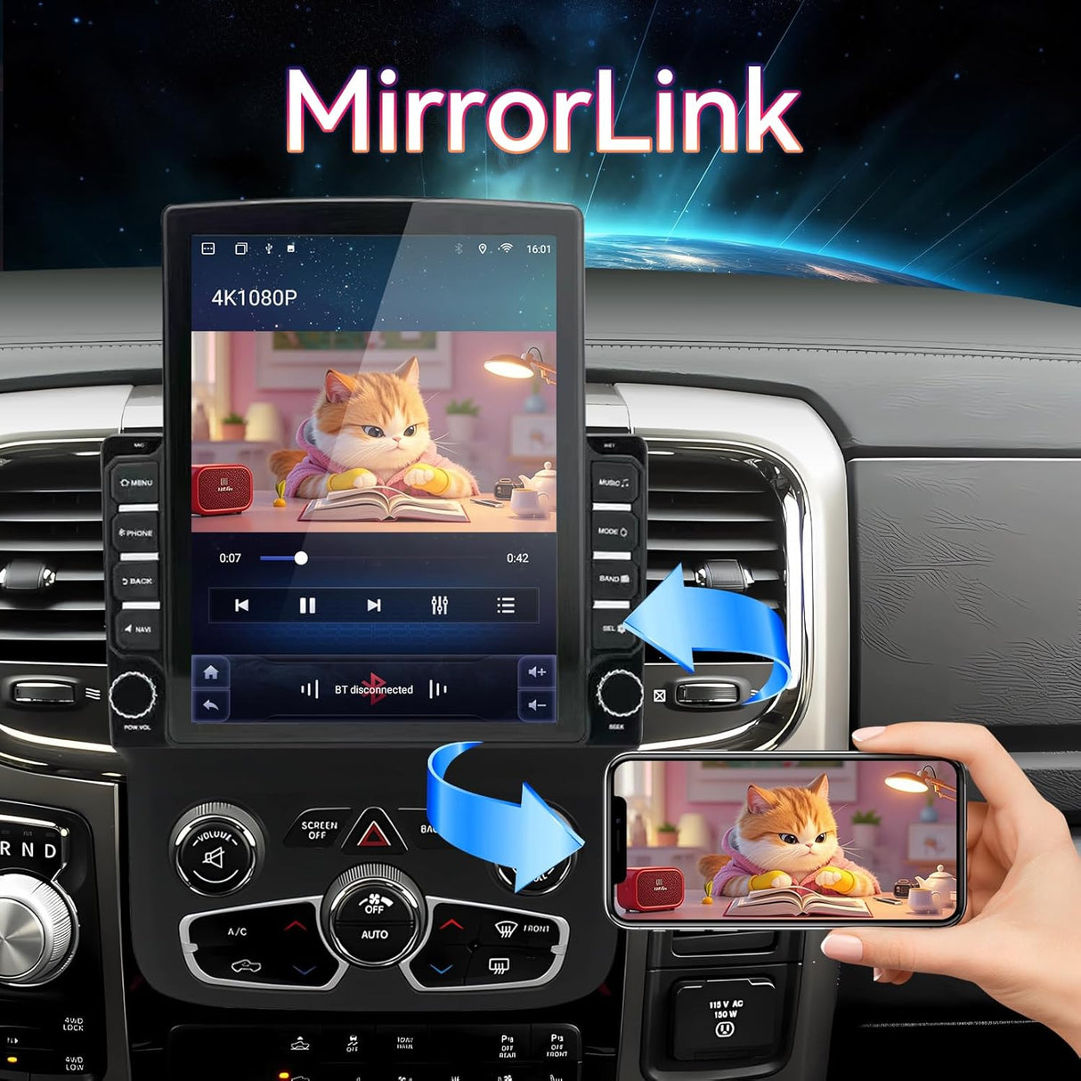 Car Stereo for Dodge Ram 1500/2500/3500 2013-2018 Upgrade Wireless CarPlay & Android Auto AHD Backup Camera GPS SWC FM WiFi Bluetooth