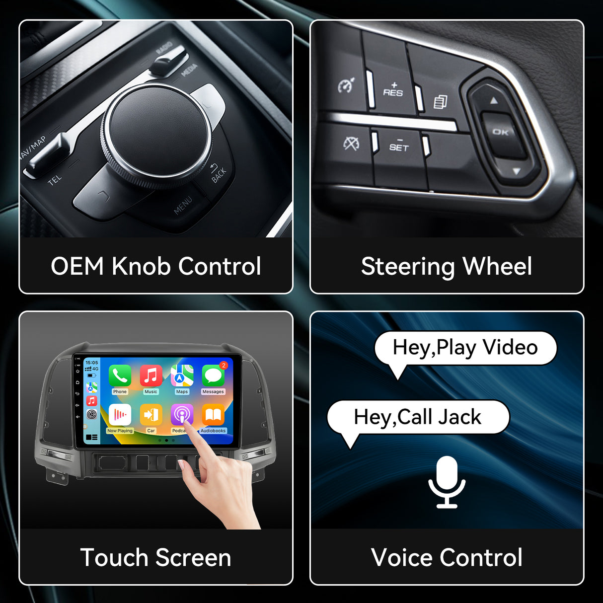 Car Stereo for Hyundai Santa Fe 2006-2012 Upgrade Wireless CarPlay & Android Auto AHD Backup Camera GPS SWC FM WiFi Bluetooth