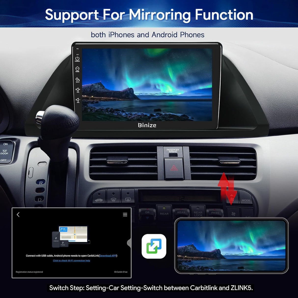 Car Stereo for Honda Odyssey 2005-2010 Supports Wireless Carplay Android Auto  Bluetooth, WiFi, USB, Backup Camera