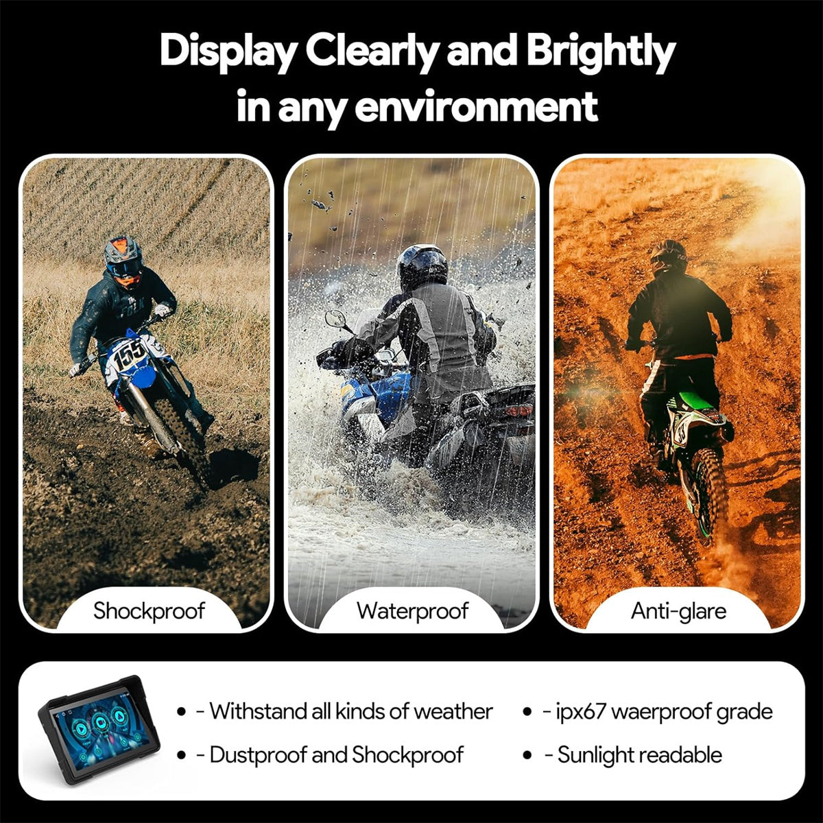 Binize 5 Inch Motorcycle CarPlay Waterproof Screen with Cameras