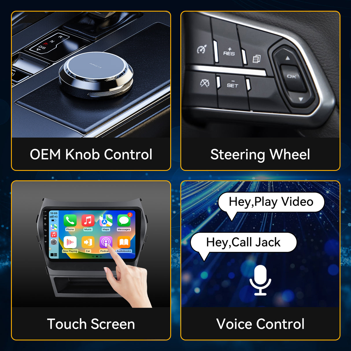 Car Stereo for  Hyundai Santa Fe 2013-2017 Upgrade Wireless CarPlay & Android Auto AHD Backup Camera GPS SWC FM WiFi Bluetooth