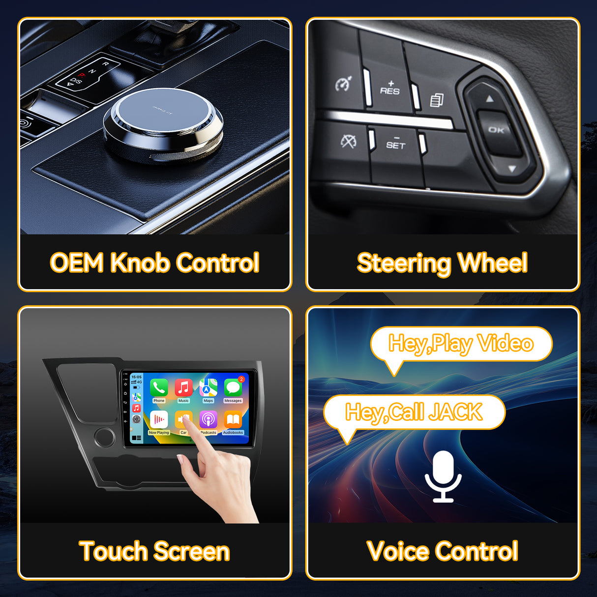 Car Stereo for Honda Civic 2014-2015 Upgrade Wireless CarPlay & Android Auto AHD Backup Camera GPS SWC FM WiFi Bluetooth