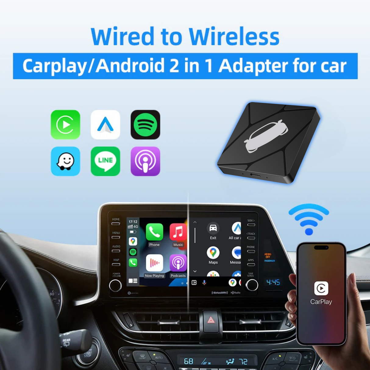 Wireless CarPlay & Android Auto Adapter for Car with OEM Wired CarPlay/Android Auto