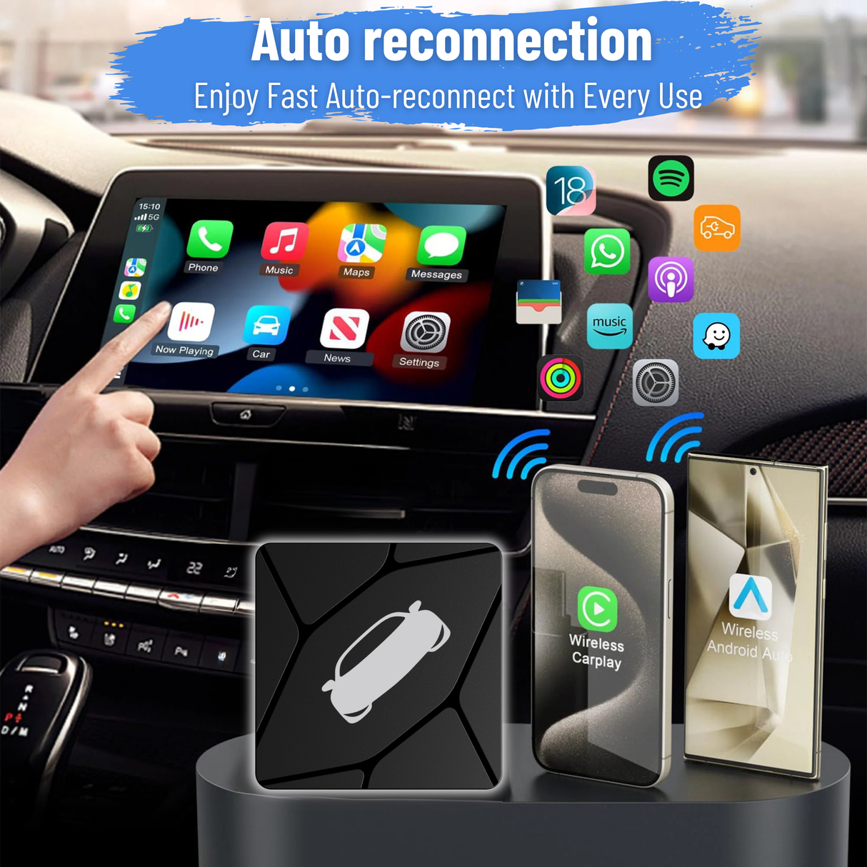 Wireless CarPlay & Android Auto Adapter for Car with OEM Wired CarPlay/Android Auto