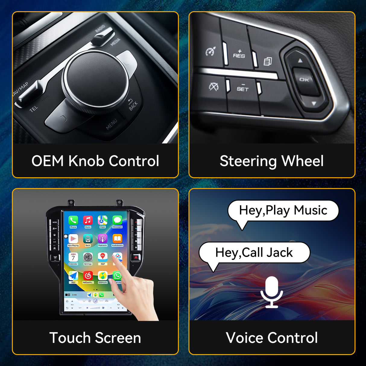 Car Stereo for Ford Mustang 2015-2021 Upgrade Wireless CarPlay & Android Auto AHD Backup Camera GPS SWC FM WiFi Bluetooth