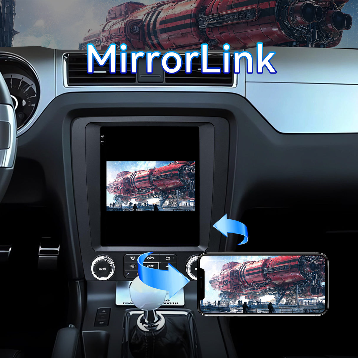 Car Stereo Radio for Ford Mustang 2010-2014 with Wireless CarPlay & Android Auto WIFI GPS T-Style HD Touch Screen FM DSP SWC 1080P Backup Camera
