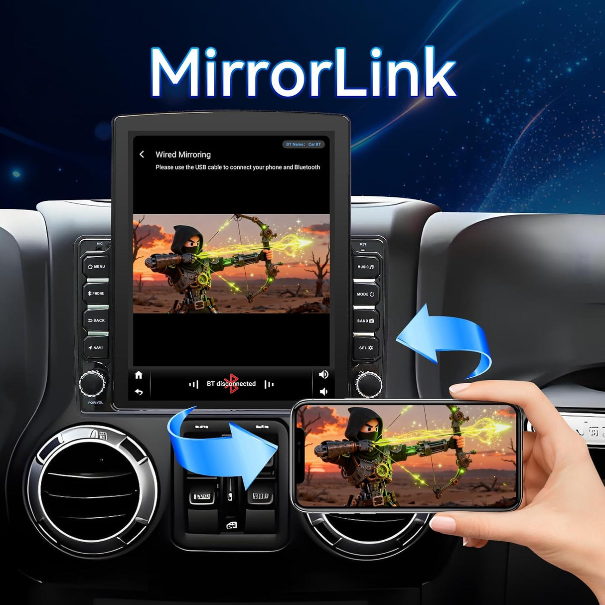 Car Radio Stereo Compatible with Jeep Wrangler JK 2011-2017, Touch Stereo with Wireless CarPlay Android Auto GPS WiFi Bluetooth Backup Camera
