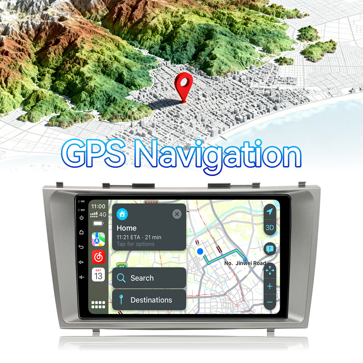 Car Stereo Radio for Toyota Camry 2007-2011 with Wireless Carplay & Android Auto 9 inch Touchscreen GPS FM RDS Bluetooth Backup Camera
