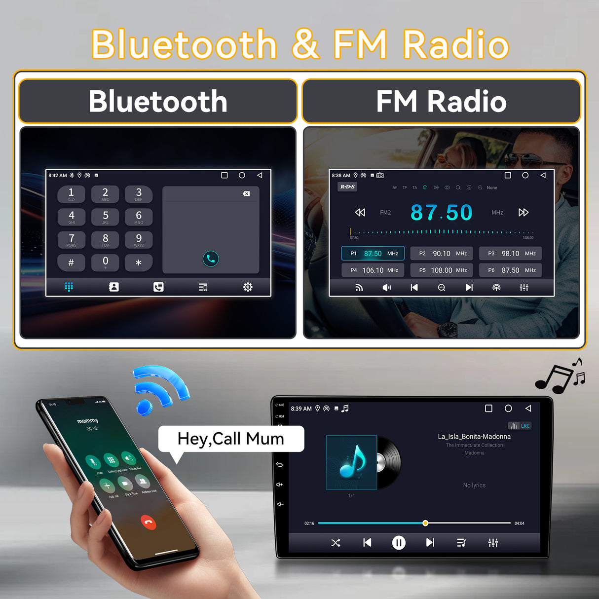 Car Stereo for  Hyundai Santa Fe 2013-2017 Upgrade Wireless CarPlay & Android Auto AHD Backup Camera GPS SWC FM WiFi Bluetooth