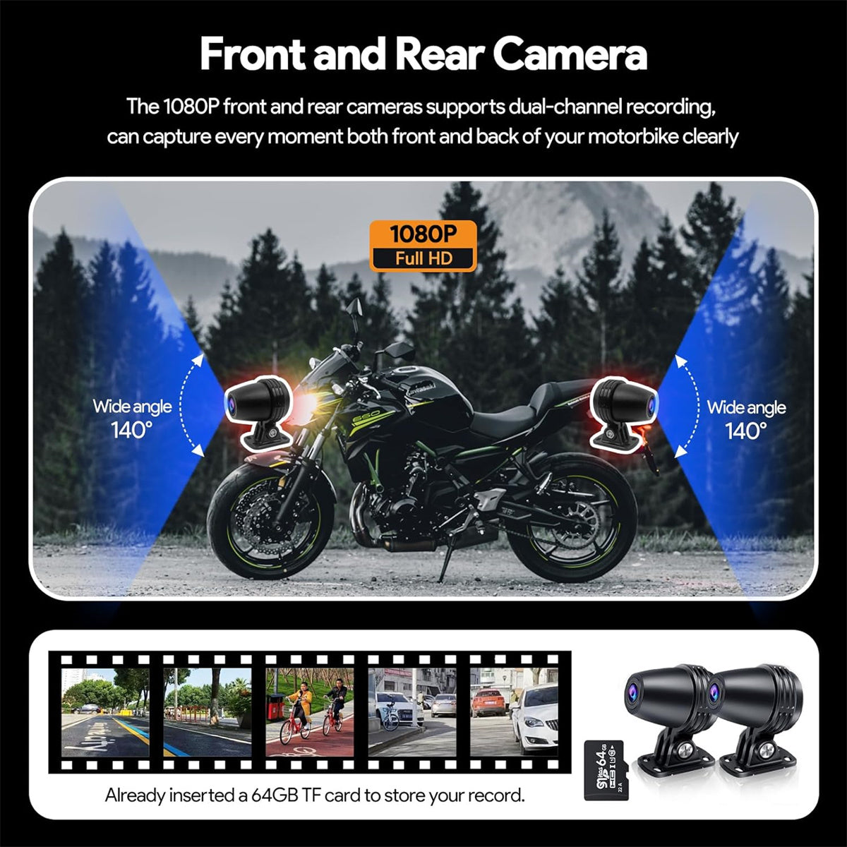 Binize 5 Inch Motorcycle CarPlay Waterproof Screen with Cameras