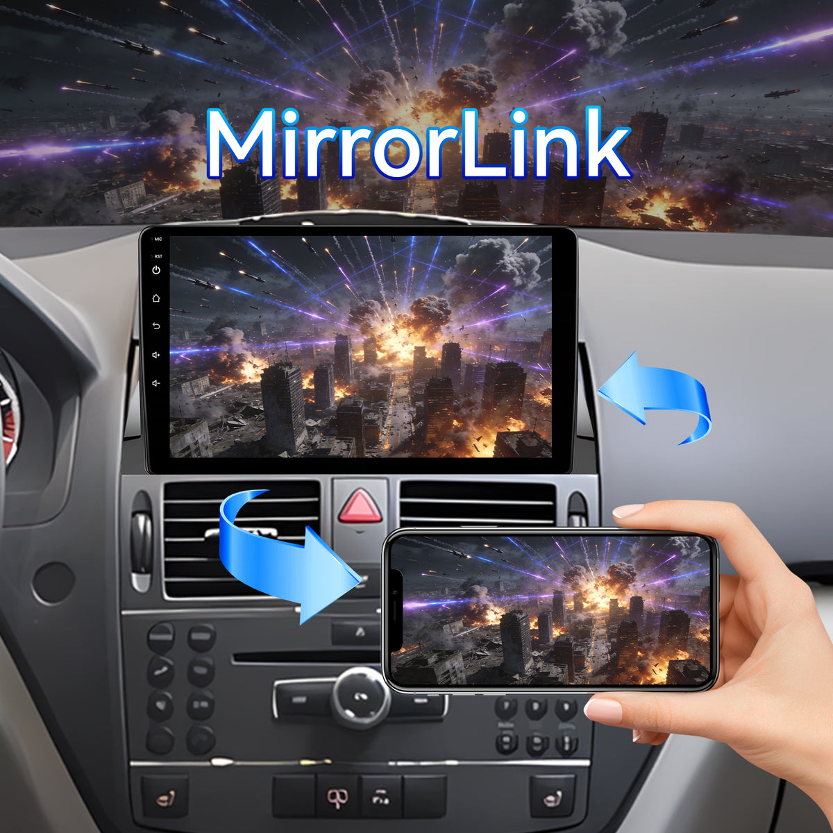 Car Stereo Radio for Mercedes Benz C-Class W204 S204 2006-2011 with Wireless Carplay & Android Auto 9-Inch Touchscreen FM Bluetooth 5G WiFi GPS Navigation Mirror Link SWC AHD Camera