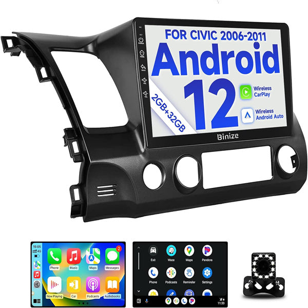 Binize Double Din Android 12 CarPlay Radio for Civic 2006-2011