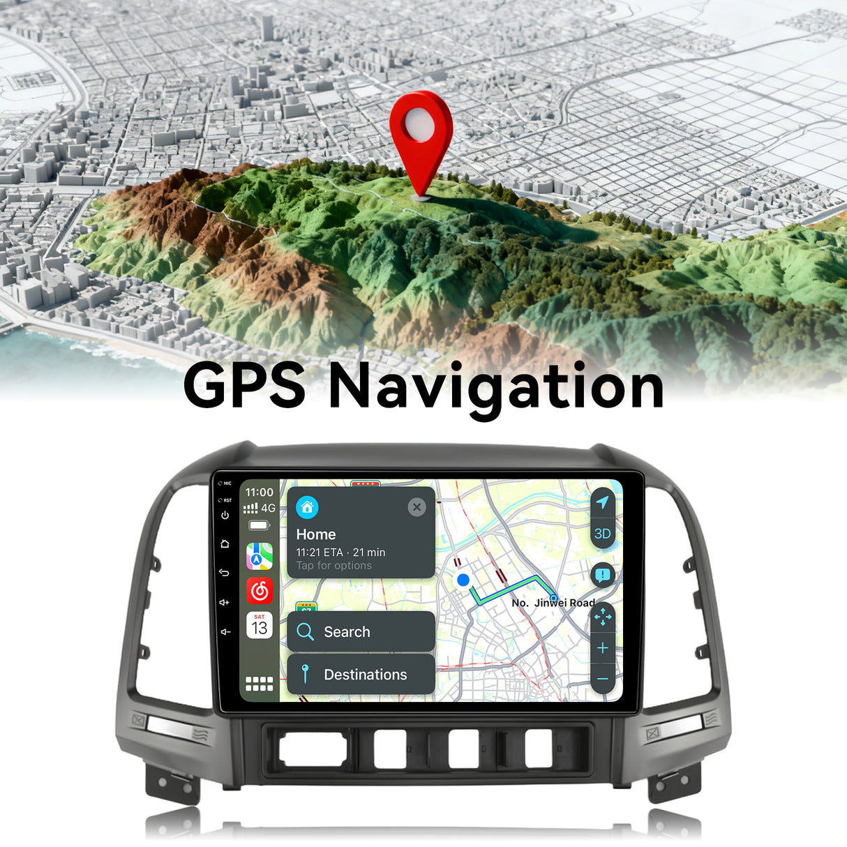 Car Stereo for Hyundai Santa Fe 2006-2012 Upgrade Wireless CarPlay & Android Auto AHD Backup Camera GPS SWC FM WiFi Bluetooth