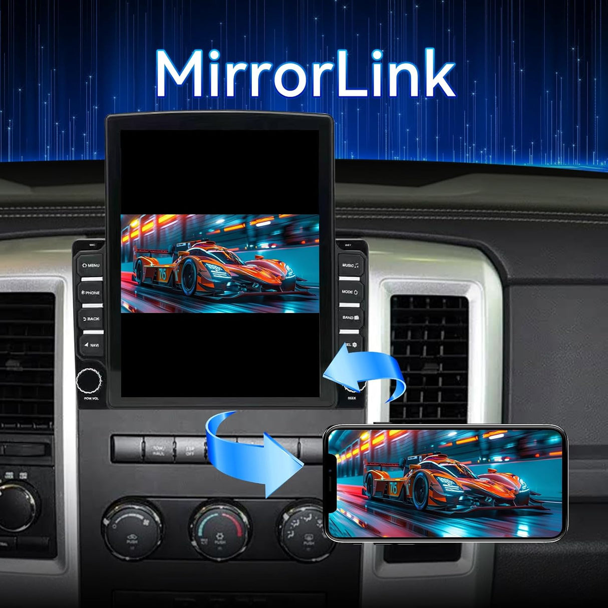 Car Radio Stereo for Dodge RAM 1500 2500 3500 2009-2012 Jeep Wrangler JK 2007-2016, with Wireless CarPlay Android Auto WiFi Bluetooth GPS Backup Camera