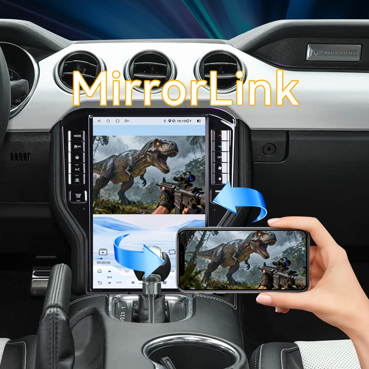 Car Stereo for Ford Mustang 2015-2021 Upgrade Wireless CarPlay & Android Auto AHD Backup Camera GPS SWC FM WiFi Bluetooth