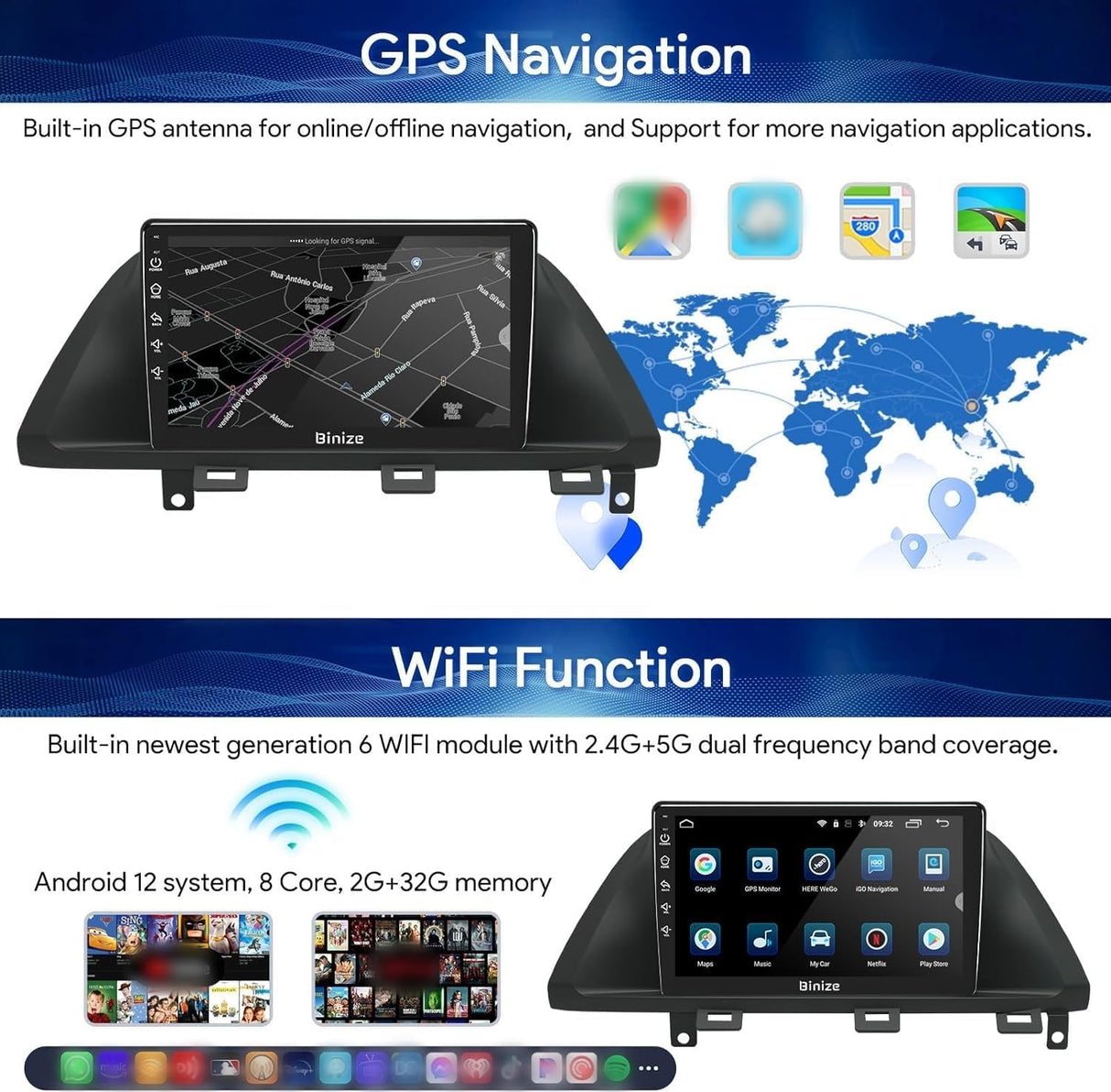 Car Stereo for Honda Odyssey 2005-2010 Supports Wireless Carplay Android Auto  Bluetooth, WiFi, USB, Backup Camera