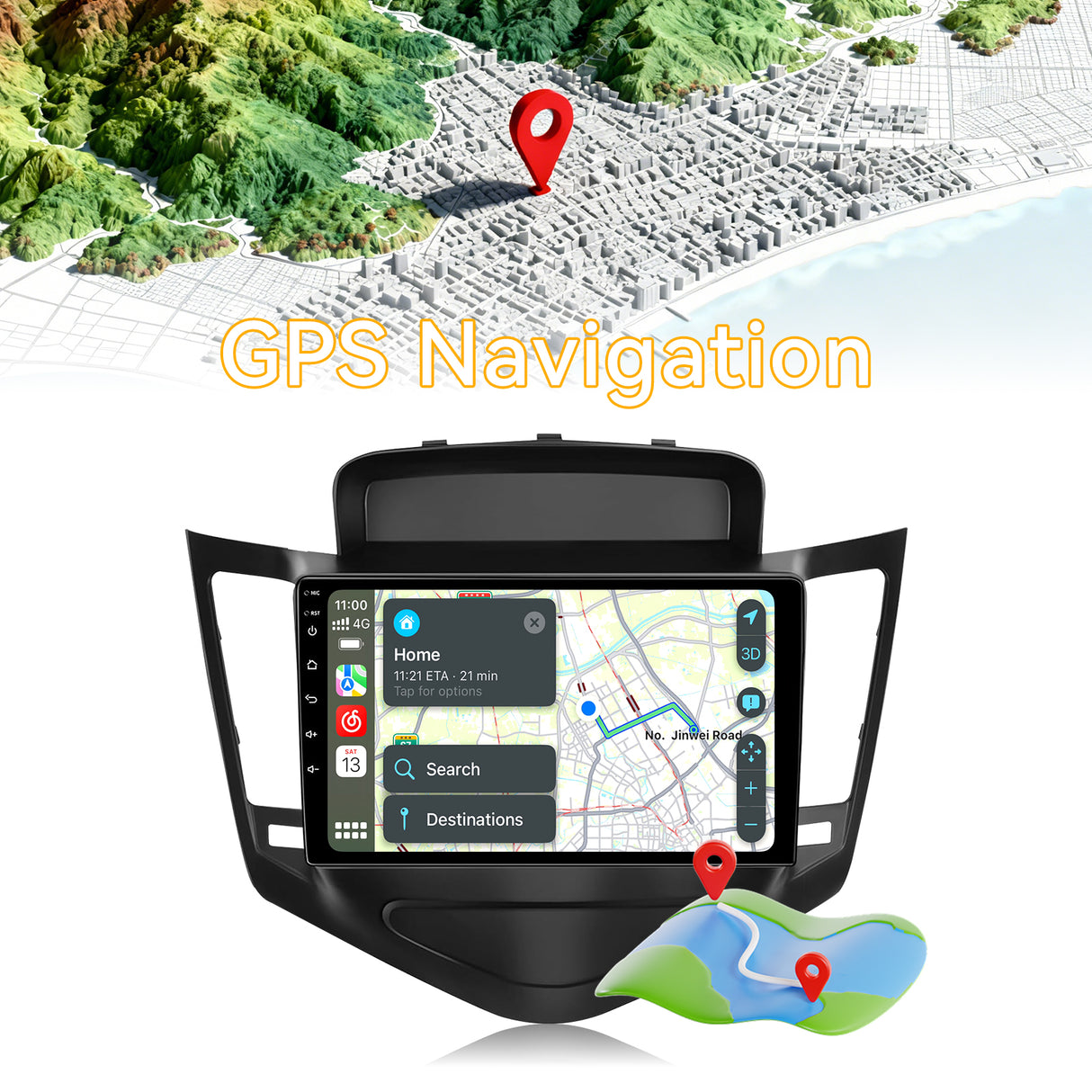 Car Stereo for Chevrolet Cruze 2009-2015 Upgrade Wireless CarPlay & Android Auto AHD Backup Camera GPS SWC FM WiFi Bluetooth
