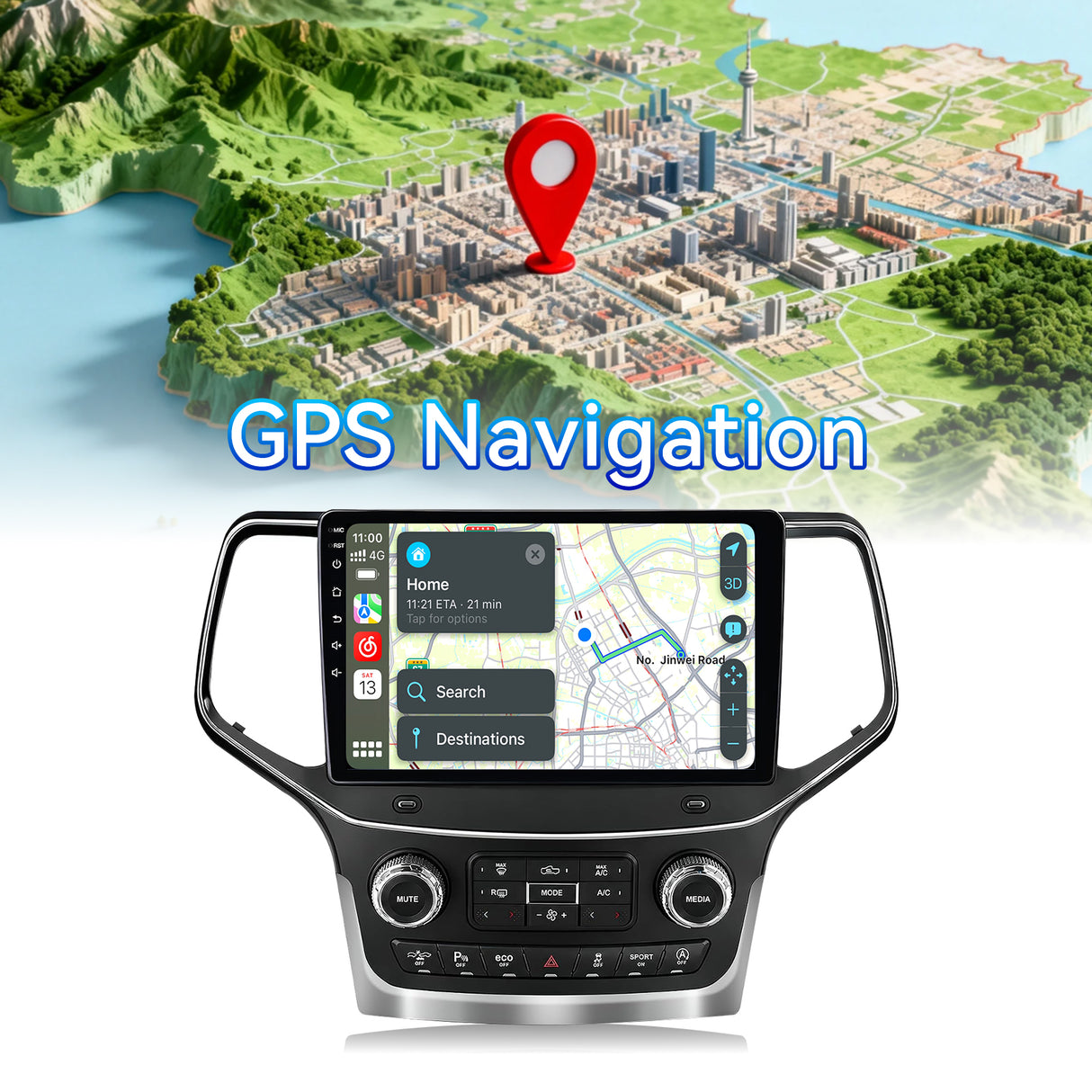 Car Stereo Radio for Jeep Grand Cherokee 2014-2021 with Wireless CarPlay & Android Auto 10.1" IPS Touchscreen WiFi GPS FM Audio 1080P Backup Camera