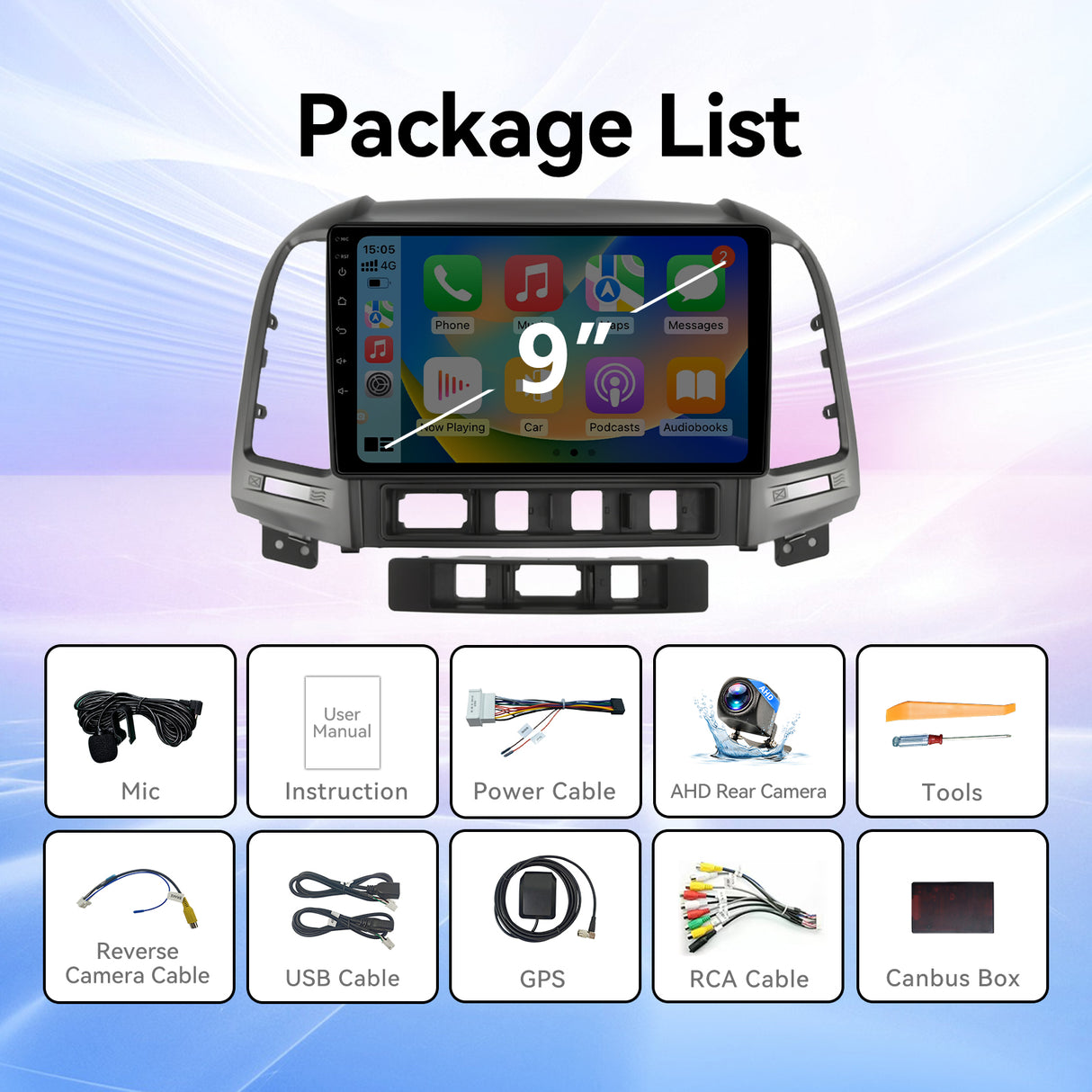 Car Stereo for Hyundai Santa Fe 2006-2012 Upgrade Wireless CarPlay & Android Auto AHD Backup Camera GPS SWC FM WiFi Bluetooth