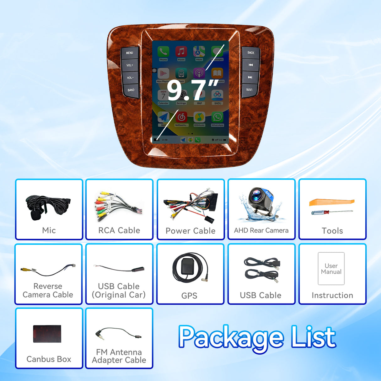 Car Stereo Radio for Chevy Silverado Tahoe Suburban 2007-2013 with Wireless CarPlay & Android Auto Tesla‑style Vertical Screen 5G WiFi GPS Navigation 1080P Camera