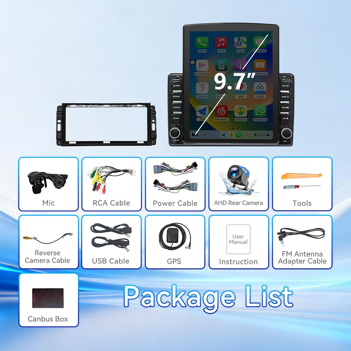 Car Radio Stereo Compatible with Jeep Wrangler JK 2011-2017, Touch Stereo with Wireless CarPlay Android Auto GPS WiFi Bluetooth Backup Camera