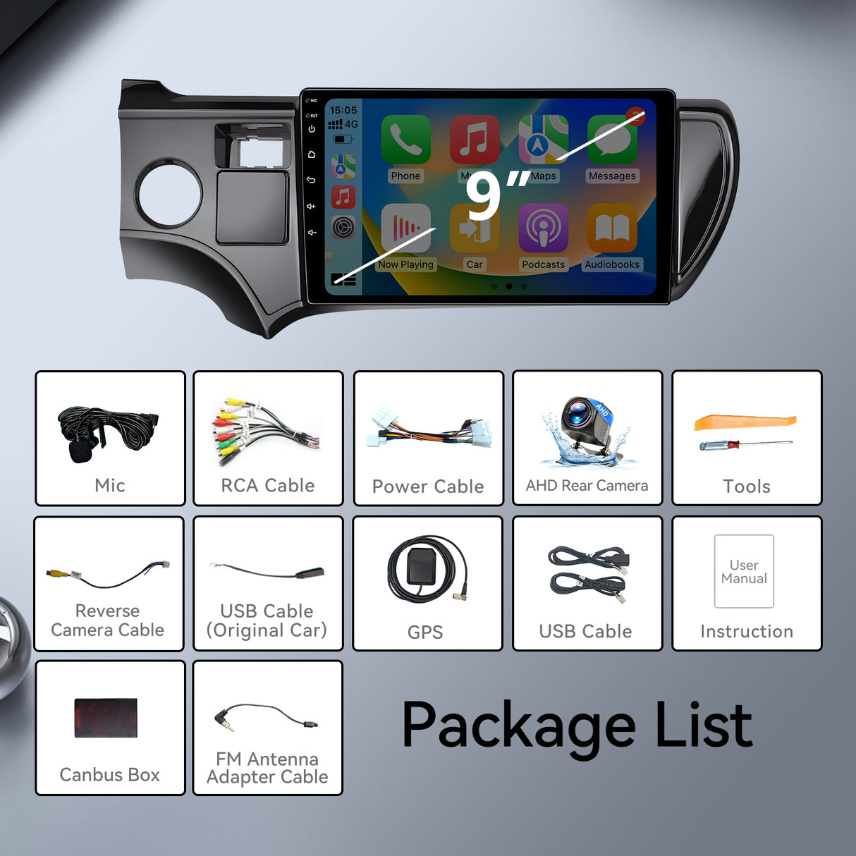 Car Stereo for Toyota Prius C Aqua 2012-2017 Support Wireless CarPlay Android Auto Navigation