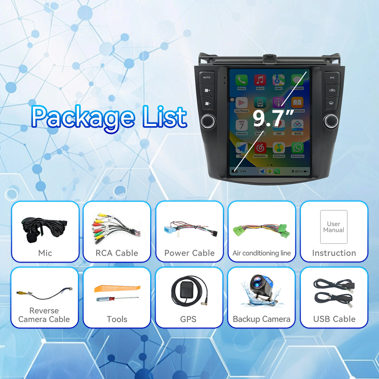 Binize Android 13 Car Stereo Head Unit Radio Wireless Carplay&Android Auto 9.7 Inch Touchscreen Radio Compatible with Honda Accord 7th 2003 2004 2005 2006 2007 Support GPS Bluetooth/FM