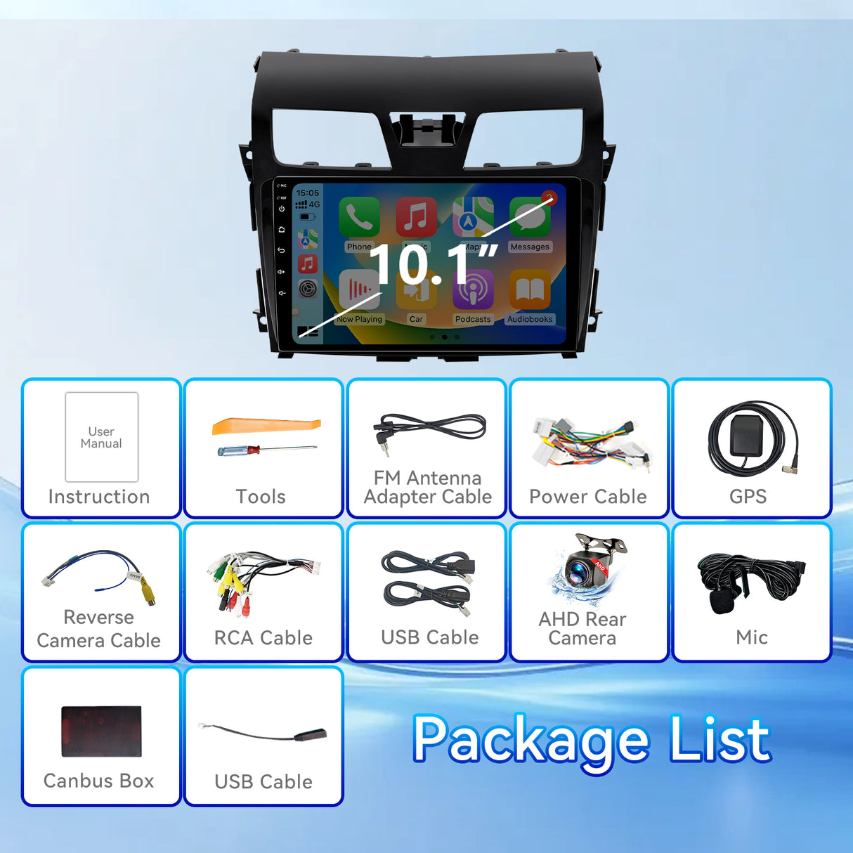 Car Stereo Radio for Nissan Altima 2013-2015 with Wireless CarPlay & Android Auto, 10.1'' Touch Screen Built in Bluetooth GPS Navigation WiFi SWC Backup Camera MIC