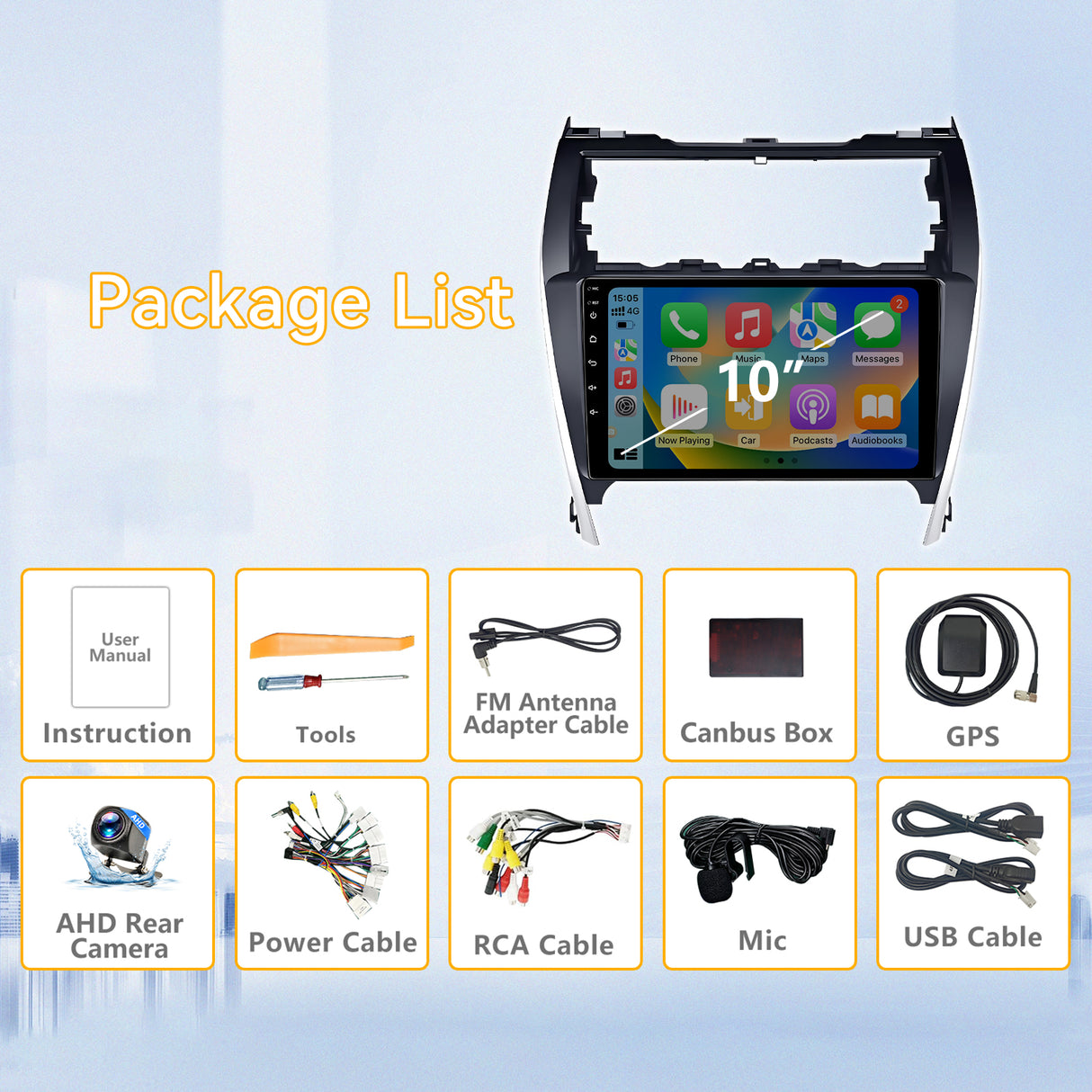 Car Stereo for US-spec Toyota Camry 2012-2015 Upgrade Wireless CarPlay & Android Auto AHD Backup Camera GPS SWC FM WiFi Bluetooth
