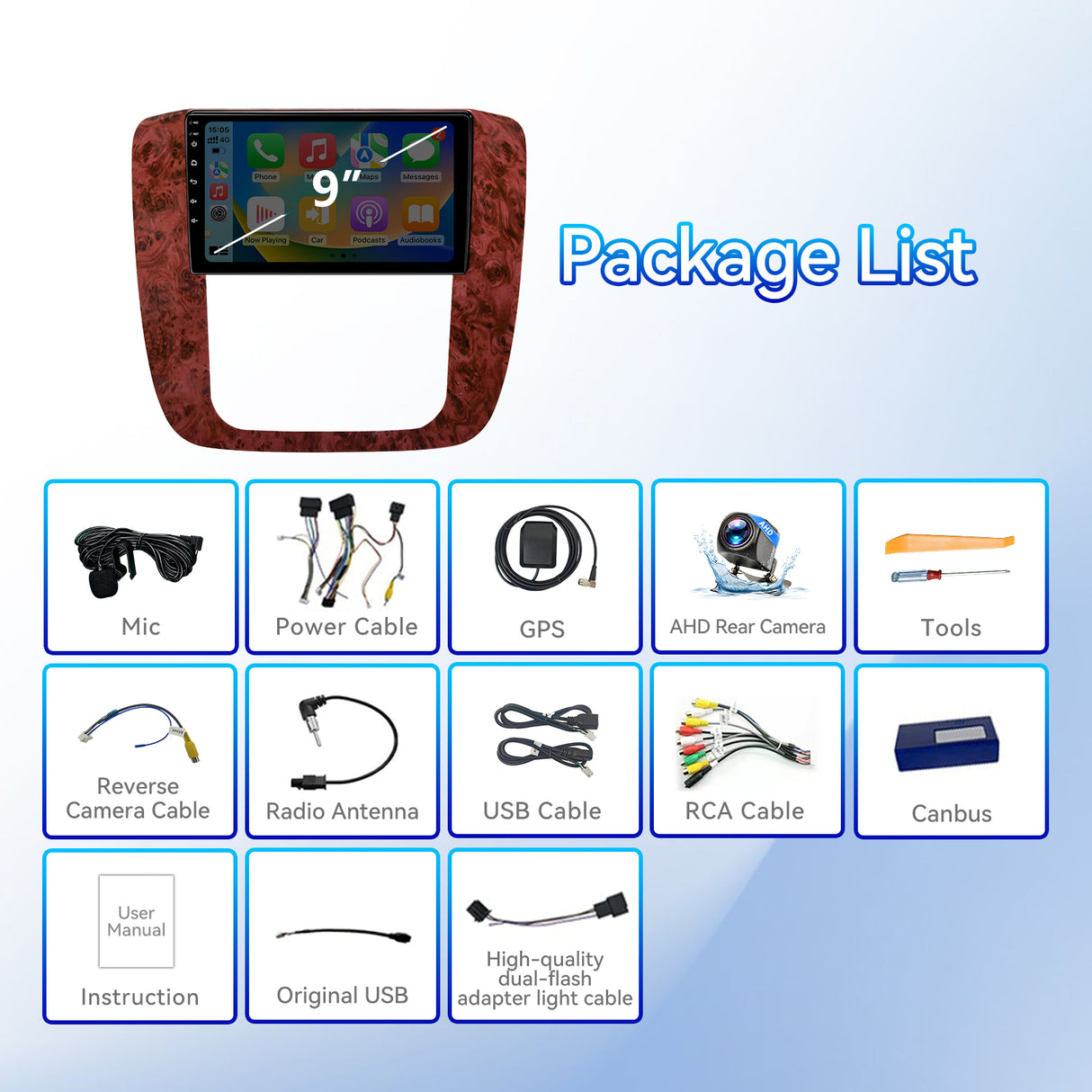 Car Stereo Radio for GMC Yukon Sierra Chevy Tahoe Suburban Silverado 2007-2012 with Wireless CarPlay & Android Auto 1080P Backup Camera GPS Navigation FM Bluetooth SWC WiFi