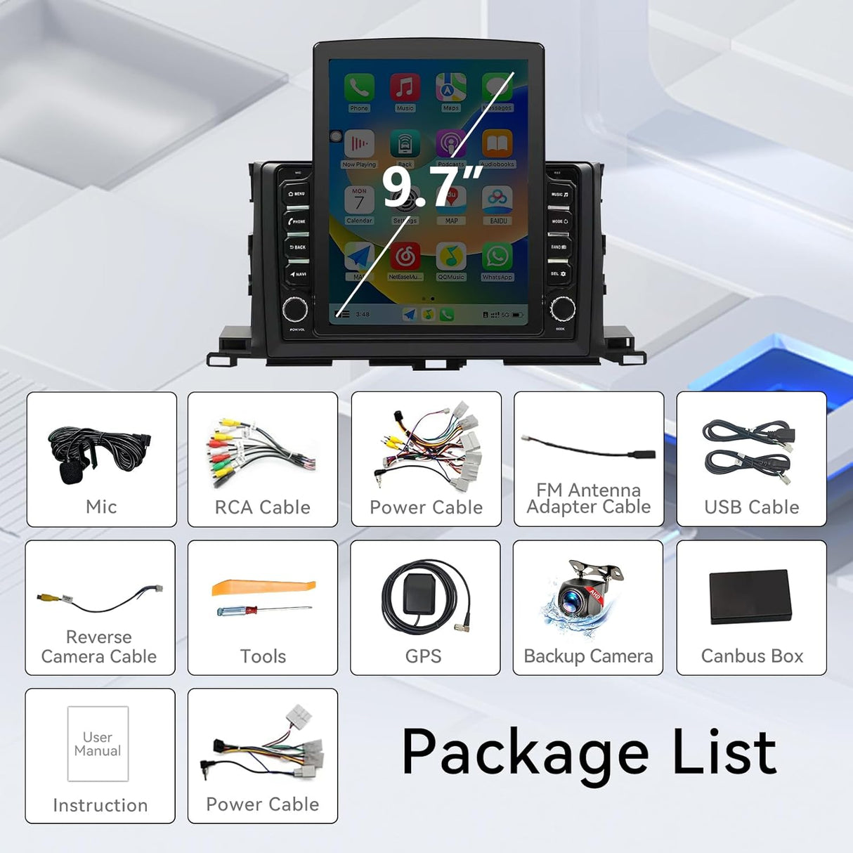 Car Stereo Radio for Toyota Highlander 2014 2015 2016 2017 2018 2019 Upgrade,Wireless CarPlay & Android Auto AHD Backup Camera GPS SWC Bluetooth