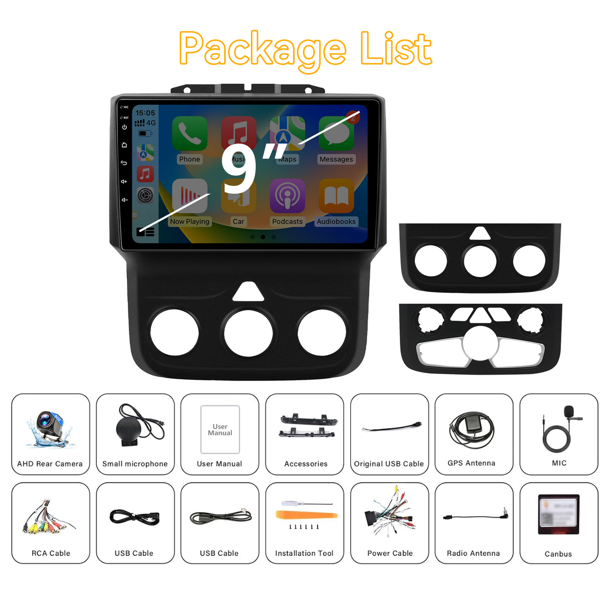 Car Radio Stereo for Dodge Ram 1500/2500/3500 2013-2018 Upgrade with Wireless Carplay&Android Auto, GPS/SWC/AHD Backup Camera/ FM WiFi Bluetooth, for Manual & Auto AC