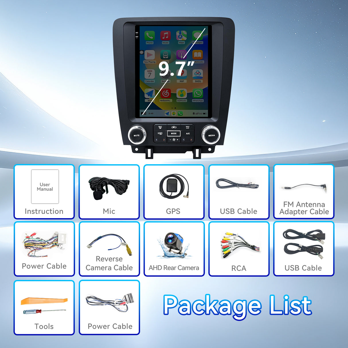 Car Stereo Radio for Ford Mustang 2010-2014 with Wireless CarPlay & Android Auto WIFI GPS T-Style HD Touch Screen FM DSP SWC 1080P Backup Camera