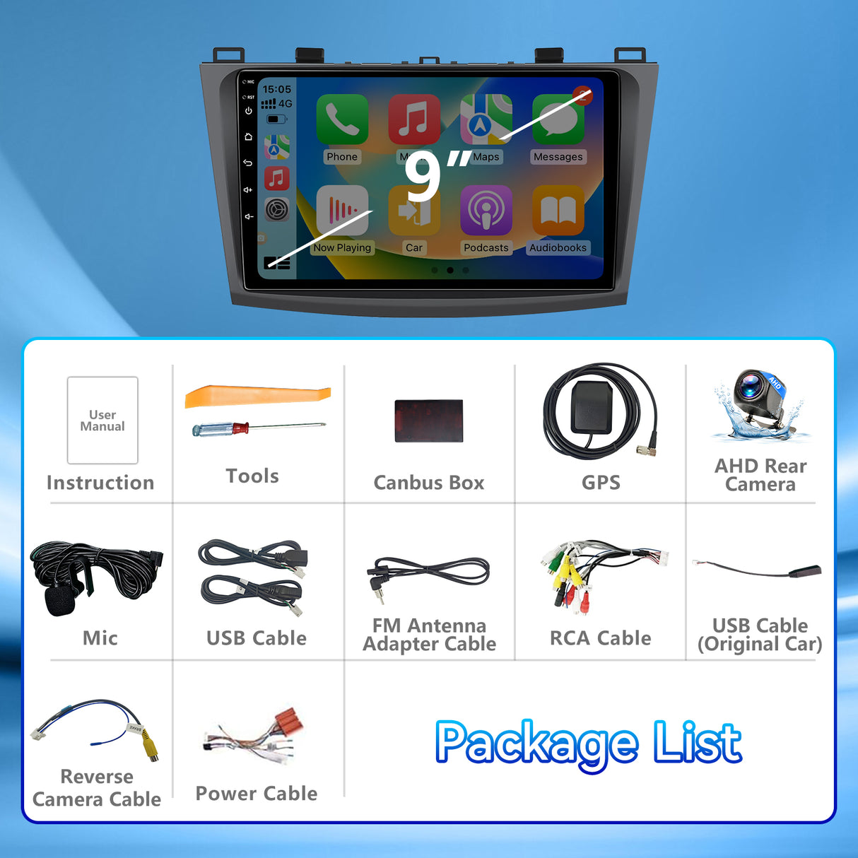 Android 13 Car Stereo Radio for Mazda 3 2010-2013 with Wireless CarPlay & Android Auto, 9-Inch Touchscreen GPS BT 5GWIFI FM SWC