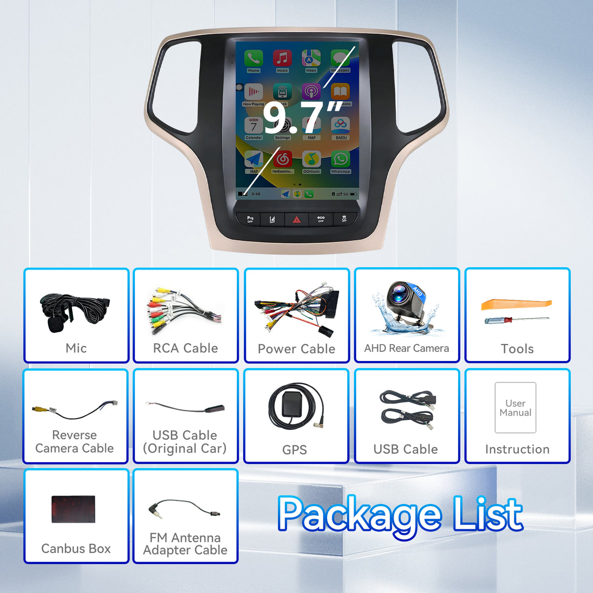 8 Core Android 13 Car Stereo Radio for Jeep Grand Cherokee 2014-2017 with Wireless CarPlay & Android Auto, 5G WiFi, Bluetooth 5.0, GPS and Backup Camera