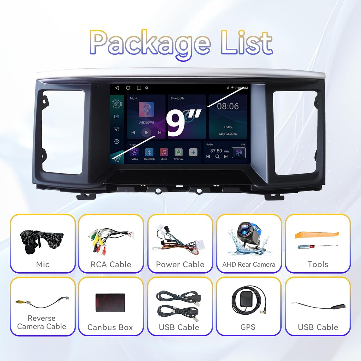 Android 14 Car Stereo for Nissan Pathfinder 2012-2020 Upgrade Wireless CarPlay & Android Auto AHD Backup Camera GPS SWC FM WiFi Bluetooth