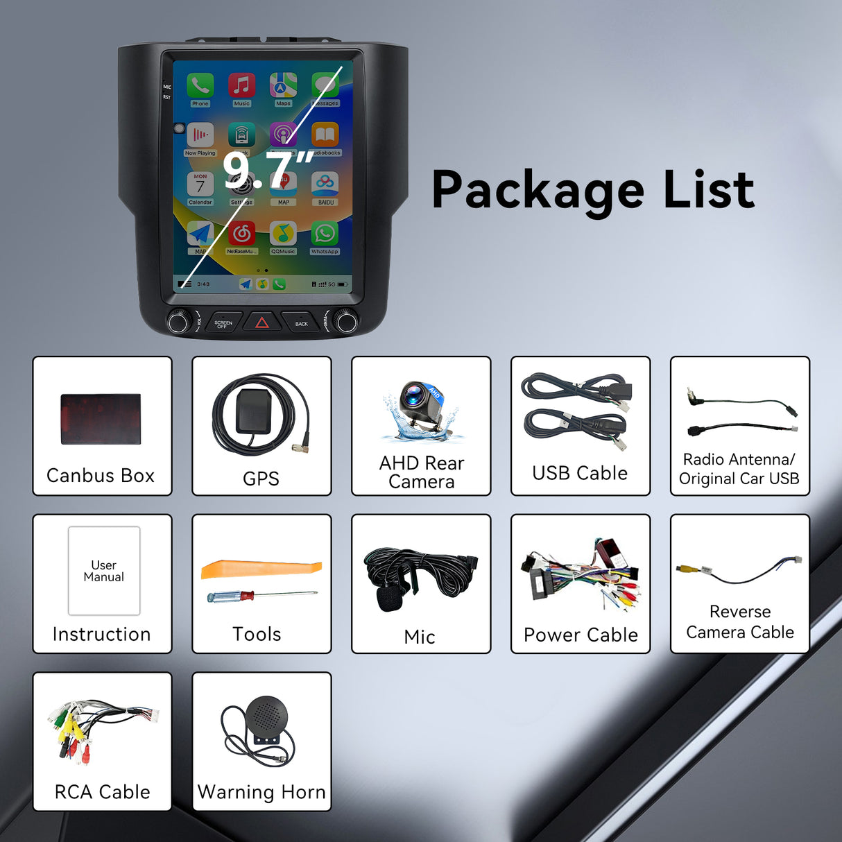 9.7" Car Radio Compatible with Dodge Ram 2013-2018 1500 2500 3500,Wireless CarPlay Android Auto,Android 13 Head Unit with WiFi SWC GPS 1080P Backup Camera 4+64GB