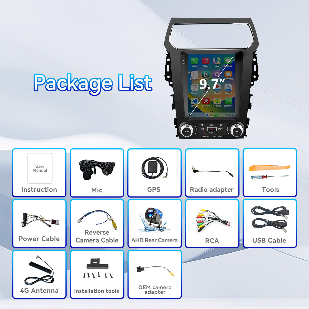 Android 13 Car Stereo Radio for Ford Explorer 2011-2019 with Wireless CarPlay & Android Auto 9.7-Inch Screen GPS WiFi Bluetooth FM SWC AHD Backup Camera