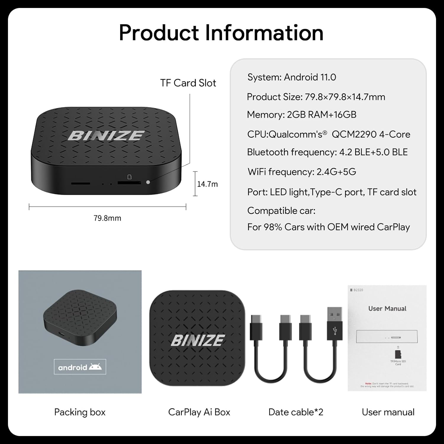 ET❇ Car Play AI Box ワイヤレス Android Android Car Play Box for Car with OEM Wired CarPlay/Android Auto
