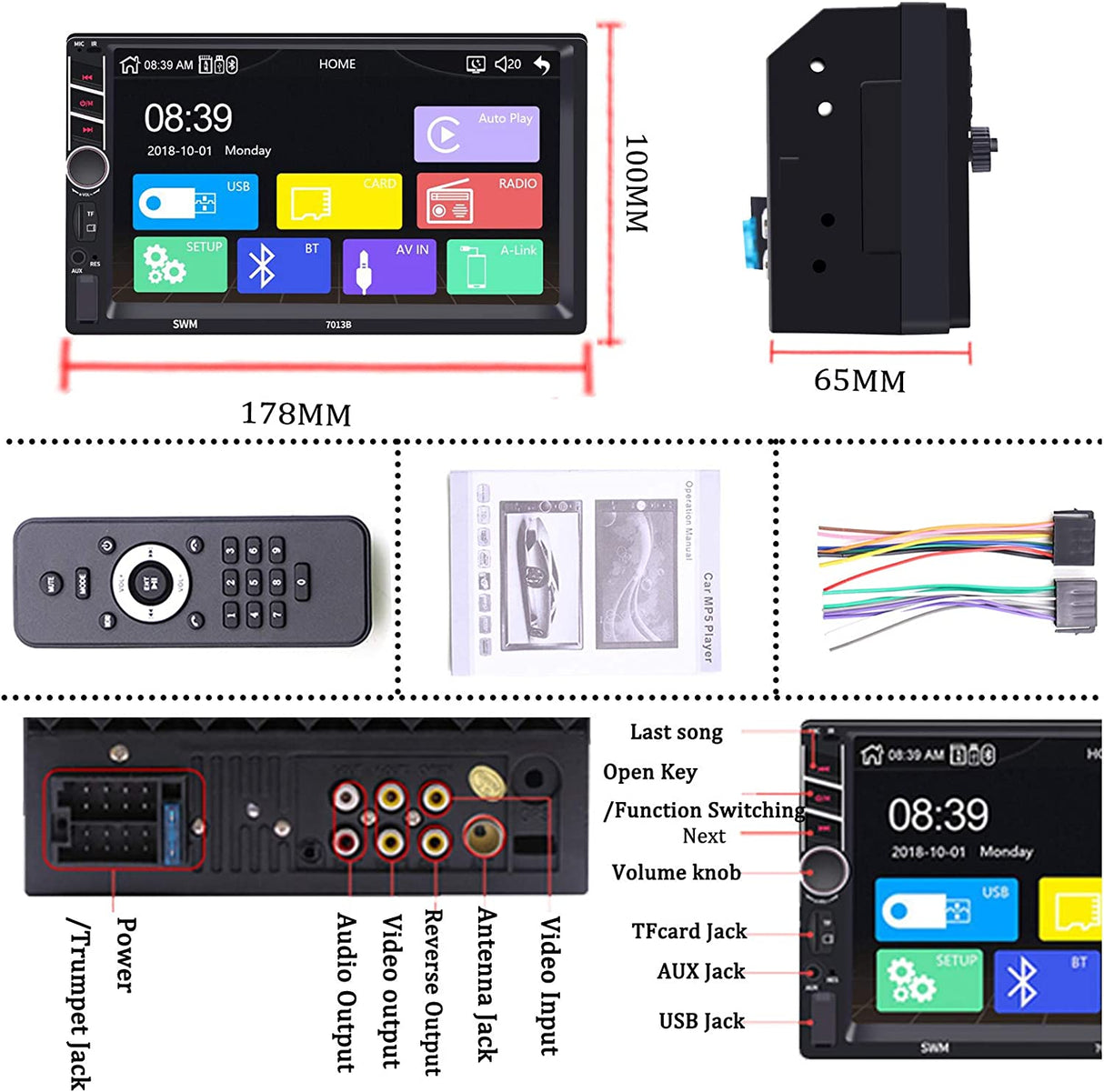 Binize Renewed 7 Inch Double Din CarPlay Radios with Bluetooth