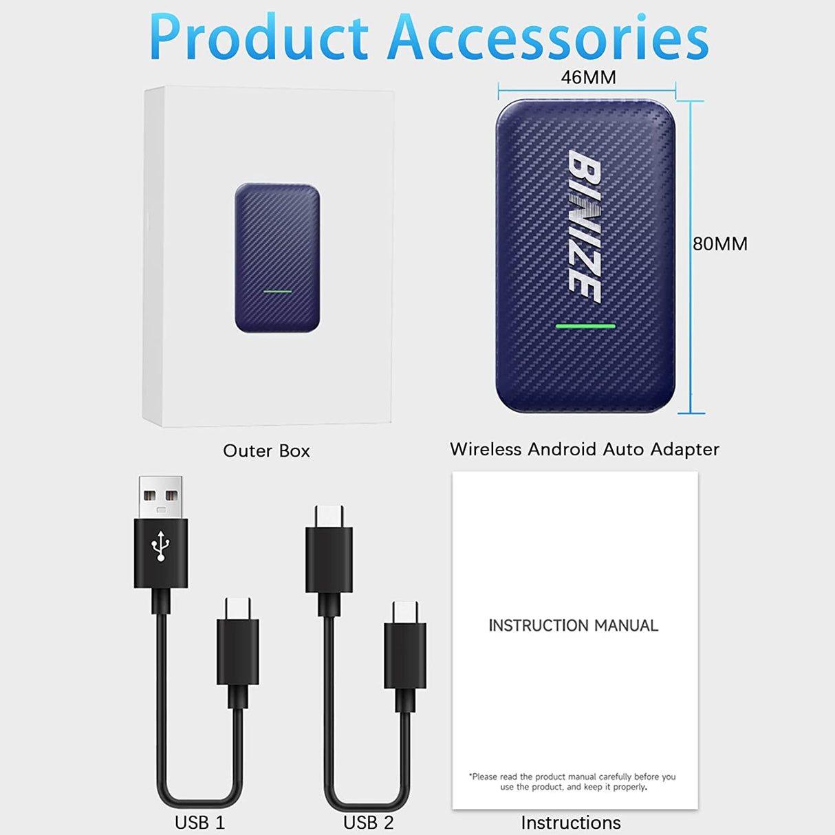 Binize Wireless Android AUTO Dongle for OEM Car with wired A-Auto