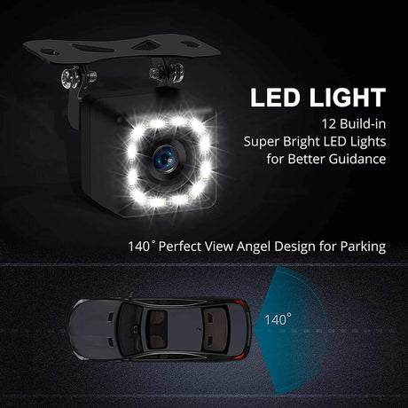 Binize impermeable 12 luces LED cámara de visión trasera con visión nocturna