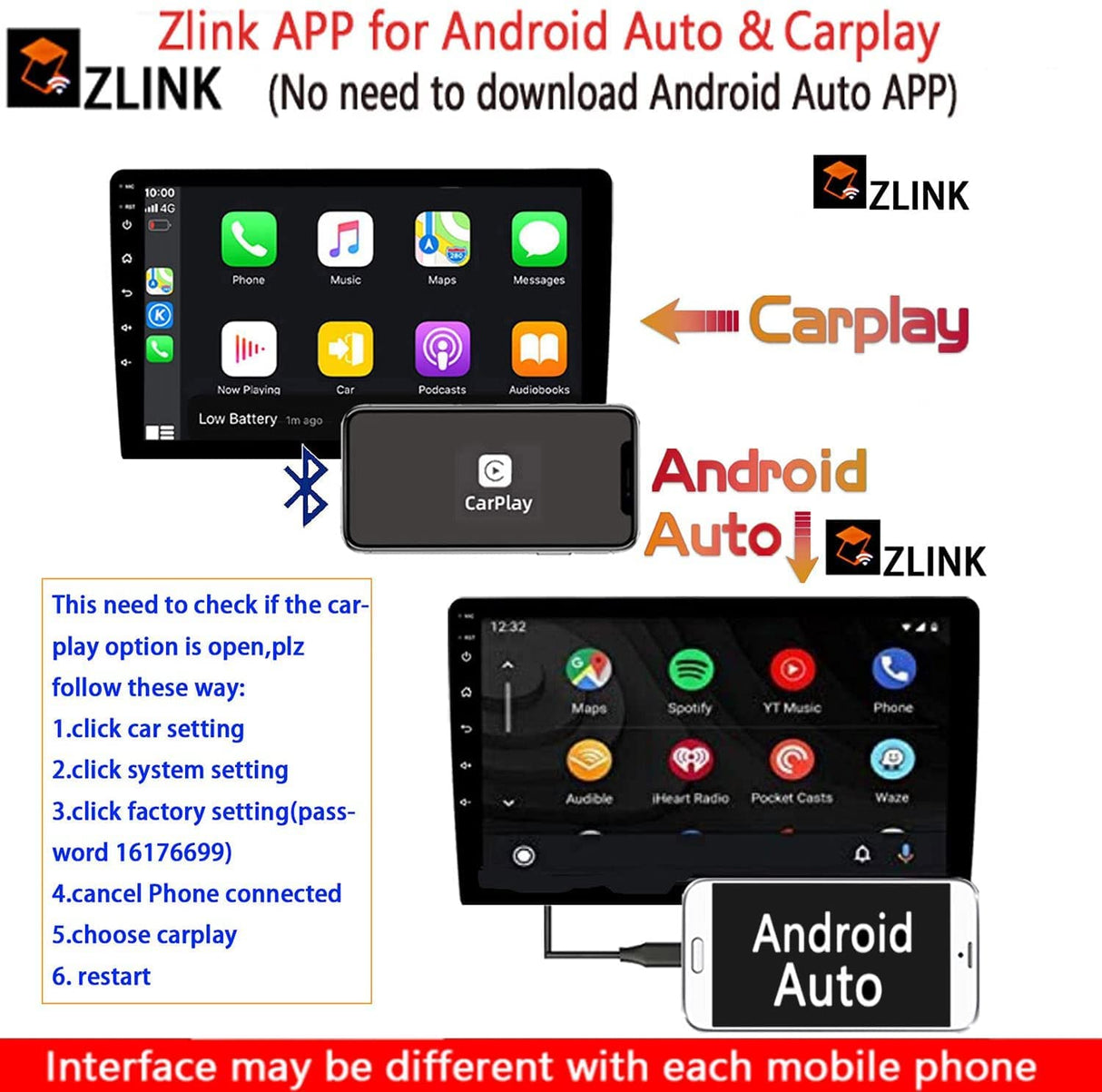 Binize 10 pulgadas doble din Car Play radio con aplicación de duplicación de Android