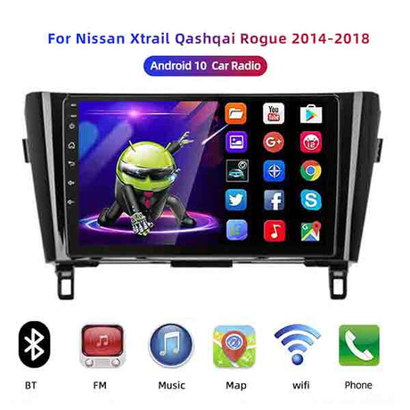 10 Zoll Qashqai Rogue 2014-2018 Radio mit Rückfahrkamera Android Autoradio Touchscreen Doppel-DIN-Radio, unterstützt GPS, Android, Mirrorlink, EQ-Einstellungen, Bluetooth, Frontkamera, Lenkradsteuerung, FM-Hauptgerät