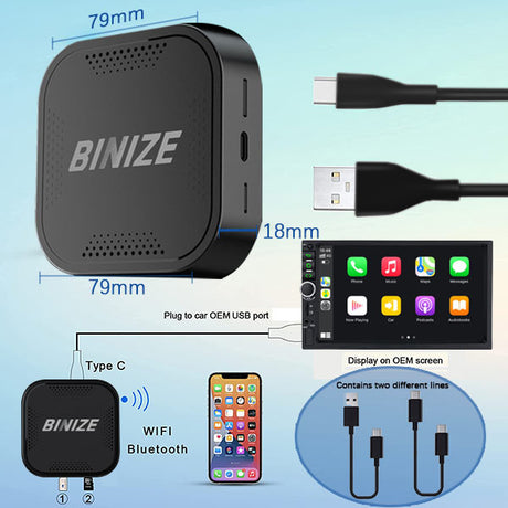 Adaptador inalámbrico Binize CarPlay para coche con CarPlay con cable original