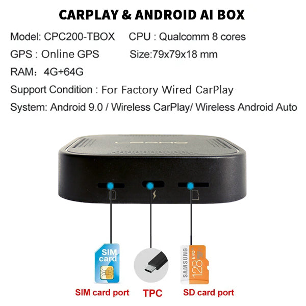 Dispositivo de navegación GPS LPAHO con sistema Android, caja de video multimedia que convierte la radio Carplay con cable de fábrica en inalámbrica