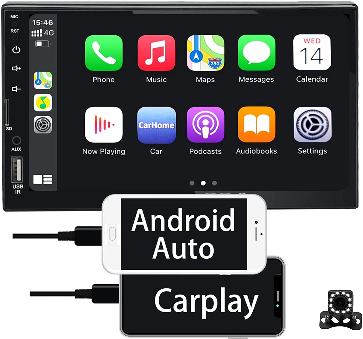 Unidad principal Binize de 7 pulgadas Android Auto CarPlay con cámara de respaldo