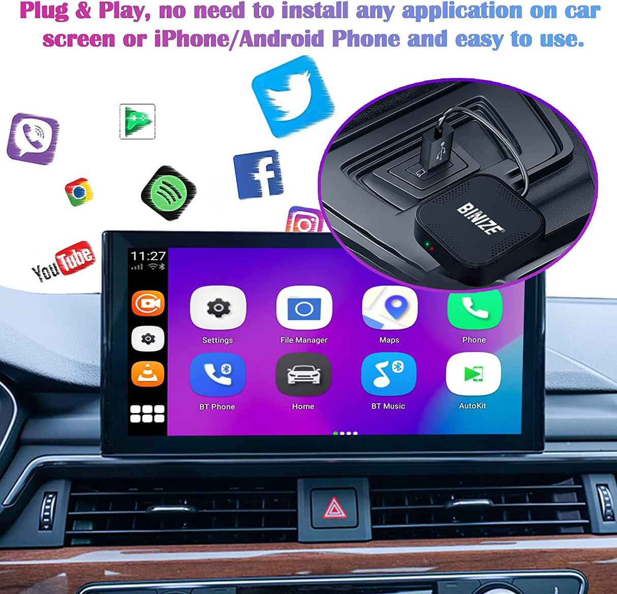 Binize CarPlay Wireless Adapter Fit for Car with OEM Wired CarPlay