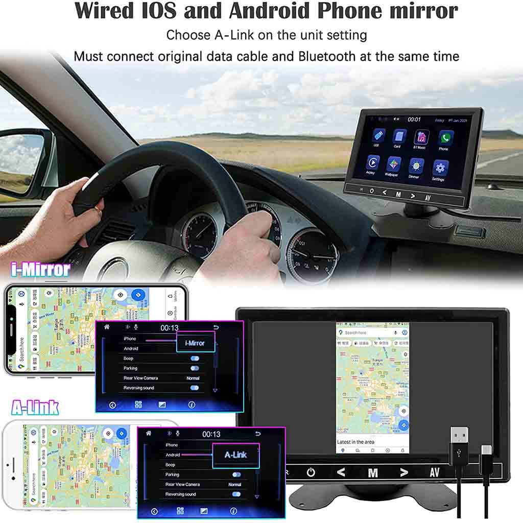 Binize Radio portátil Navegación GPS Compatible con CarPlay y Android AUTO