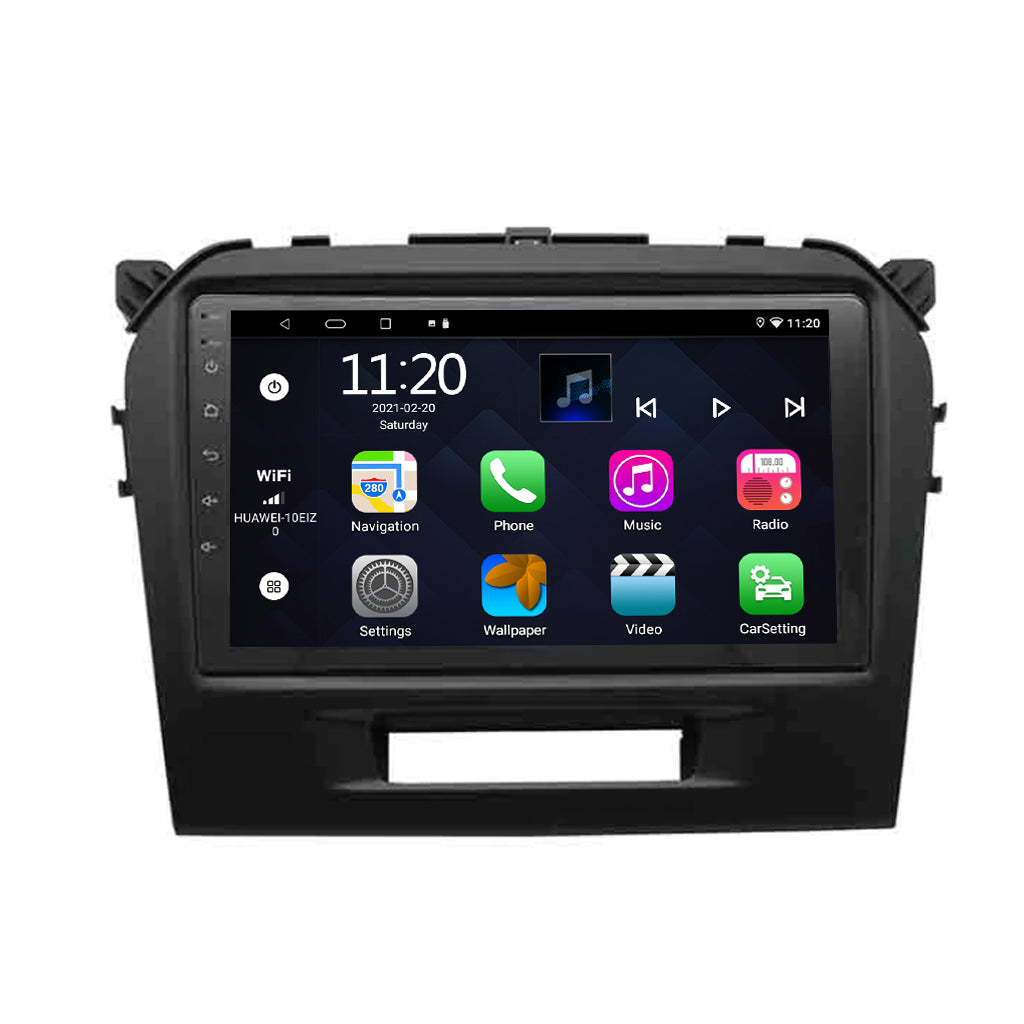 15-16 Suzuki Vitra Wireless Android Auto Head Unit 9 Zoll kompatibel mit Carplay/Android Auto/MP5-Player/Autoradioempfänger, Bluetooth, FM, Unterstützung für Rückwärtsbildeingang/Bremsaufforderung/Lenkradsteuerung/Videoausgang/AUX-Audioeingang